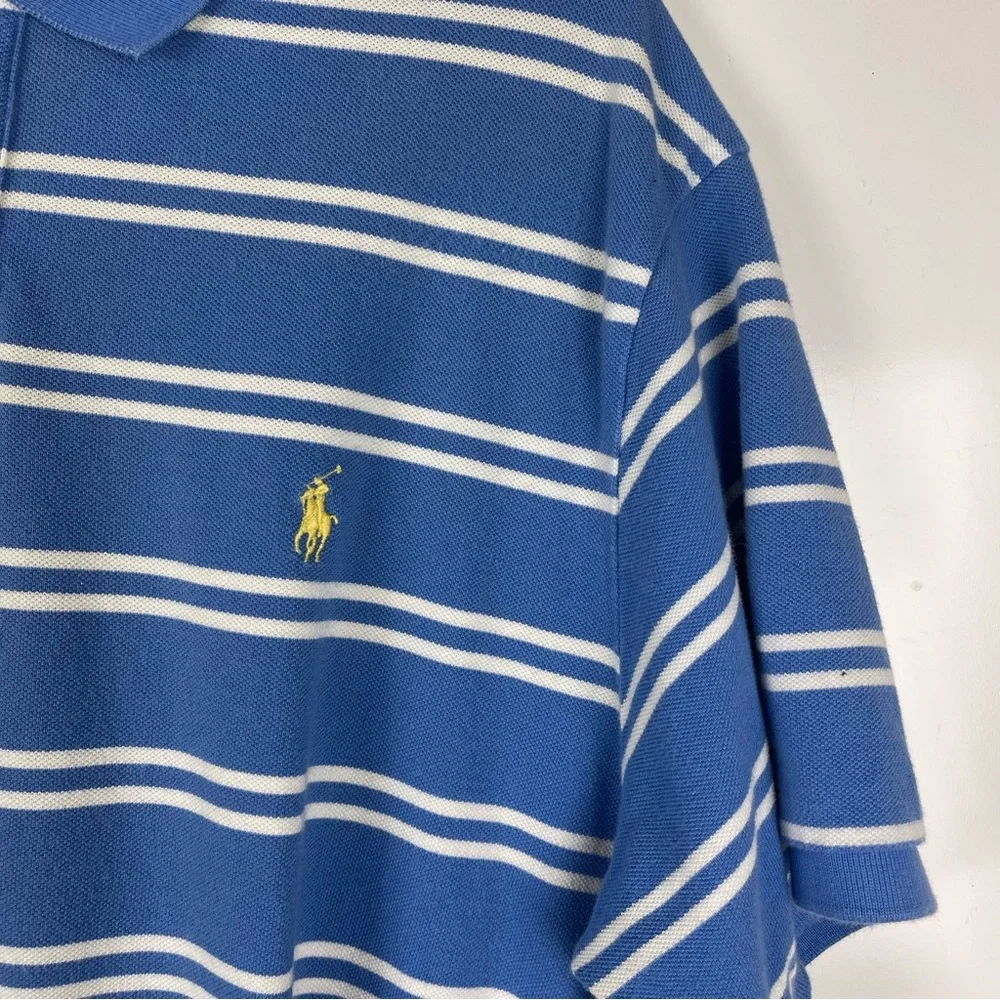 Polo Ralph Lauren Custom Fit Striped Polo Shirt Blue White Mens XXL Preppy Golf